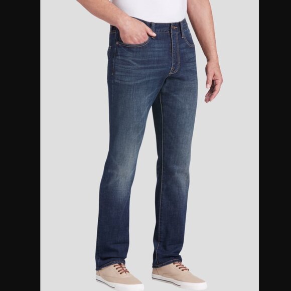 NEW 33W X 32L Lucky Brand Athletic Fit Straight Leg Classic Blue Denim Jeans - Picture 1 of 2